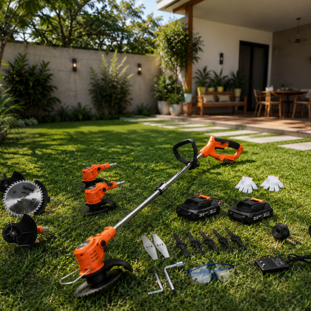 Aparador de Césped Eléctrico Inalámbrico BiVolt 900W Desmontable + REGALO: 2 Baterías + Bolsa Multiuso