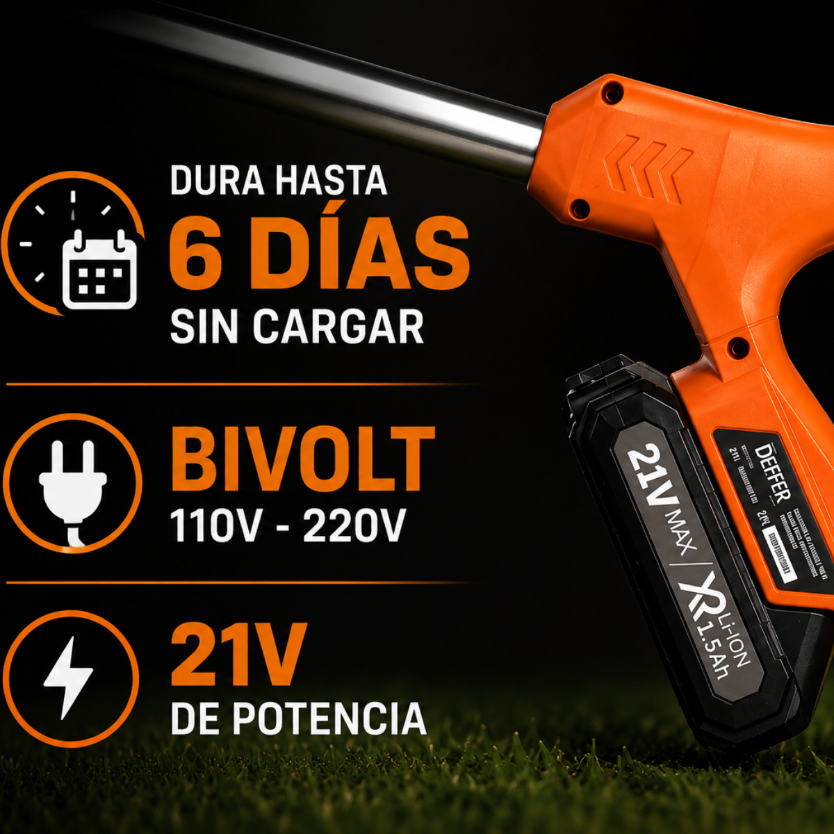 Aparador de Césped Eléctrico Inalámbrico BiVolt 900W Desmontable + REGALO: 2 Baterías + Bolsa Multiuso