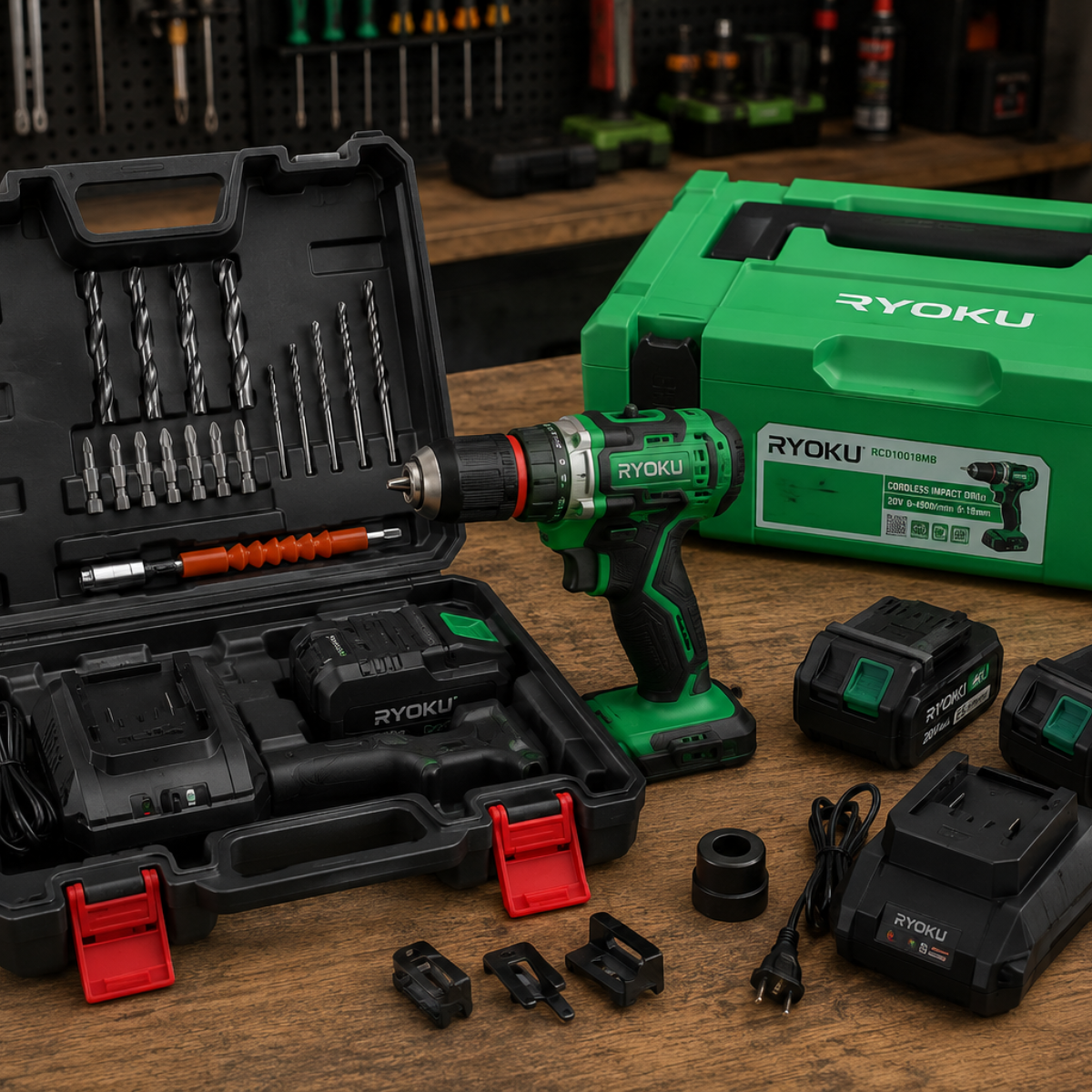 Kit Completo de Taladro y Atornillador Profesional AlphaCode + REGALO: 2 Baterías y Maletín con Accesorios